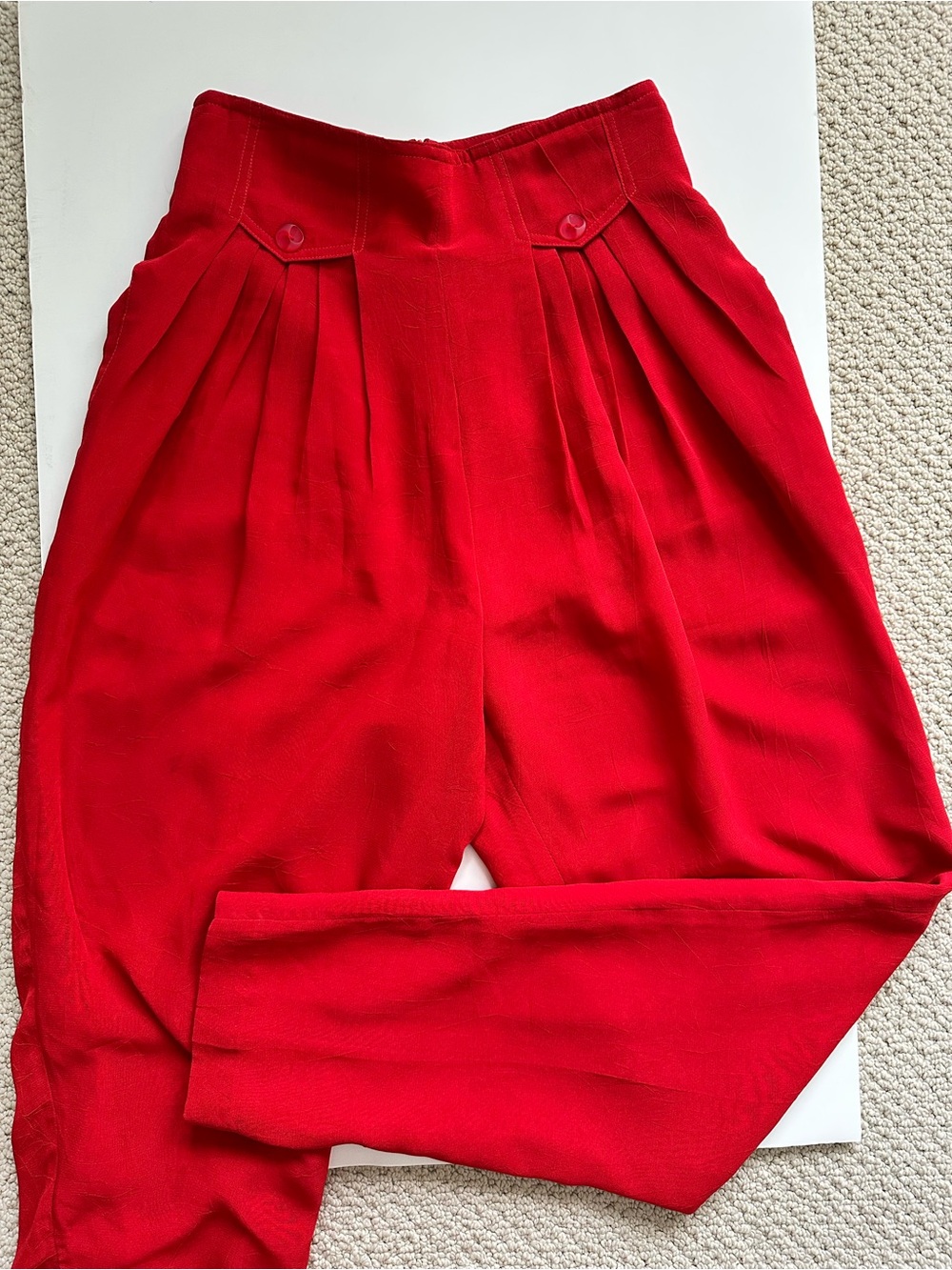 Japanese label 80’s High-Waist Pleated Red Women's Pants classicharem silhouette